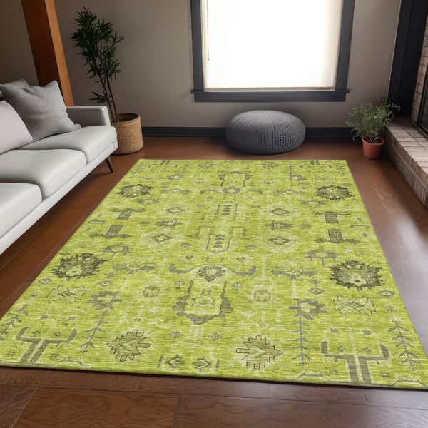 HomeRoots 8' X 10' Artichoke Green and Charcoal Oriental Area Rug - Durable, Washable, UV Protected & Stylish 656601