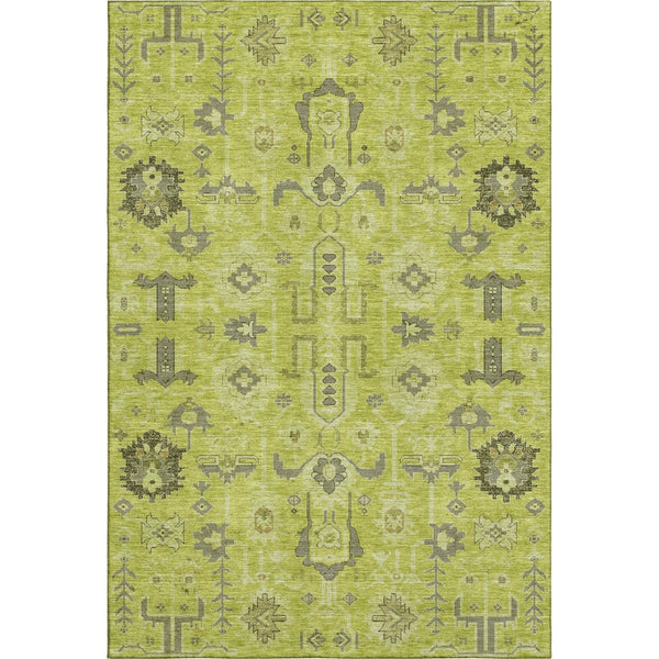 HomeRoots 8' X 10' Artichoke Green and Charcoal Oriental Area Rug - Durable, Washable, UV Protected & Stylish 656601