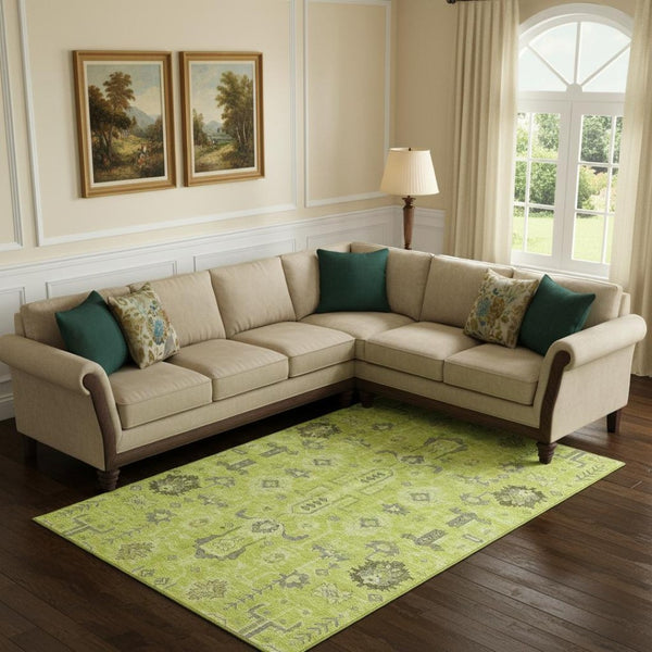 HomeRoots 8' X 10' Artichoke Green and Charcoal Oriental Area Rug - Durable, Washable, UV Protected & Stylish 656601