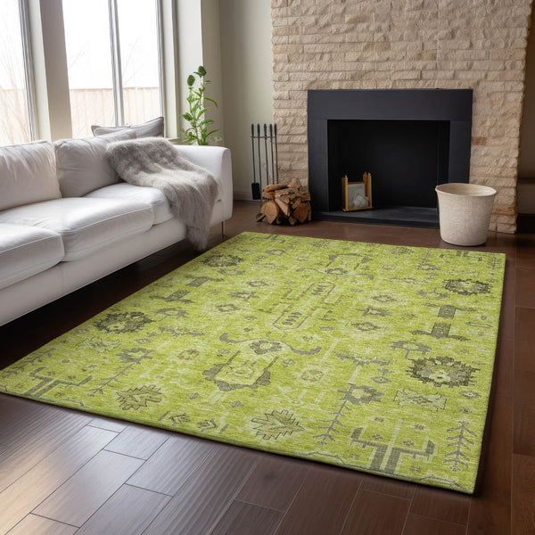 HomeRoots 8' X 10' Artichoke Green and Charcoal Oriental Area Rug - Durable, Washable, UV Protected & Stylish 656601