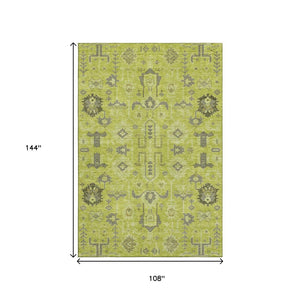 HomeRoots 9' X 12' Artichoke Green Gray Charcoal Oriental Rug - Washable, Stain-Resistant, UV Protected Beauty 656602