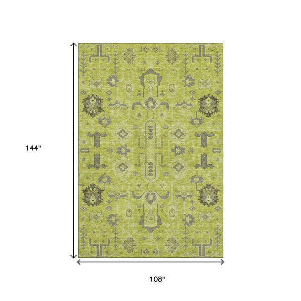 HomeRoots 9' X 12' Artichoke Green Gray Charcoal Oriental Rug - Washable, Stain-Resistant, UV Protected Beauty 656602