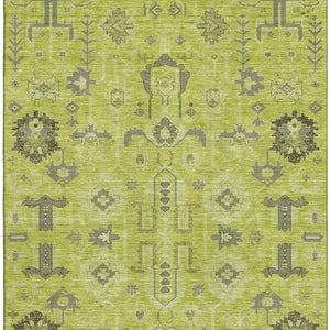 HomeRoots 9' X 12' Artichoke Green Gray Charcoal Oriental Rug - Washable, Stain-Resistant, UV Protected Beauty 656602