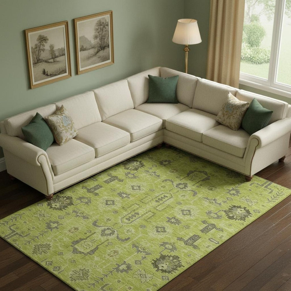 HomeRoots 10' Artichoke Green & Gray Charcoal Oriental Washable Area Rug – UV Protected, Durable, Stylish Design 656603