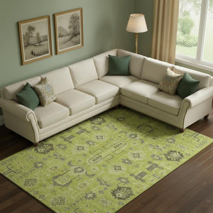 HomeRoots 10' Artichoke Green & Gray Charcoal Oriental Washable Area Rug – UV Protected, Durable, Stylish Design 656603