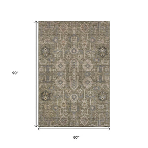 HomeRoots 5' X 8' Brown Gray Beige Oriental Area Rug - Stain Resistant, UV Protected, Durable for Homes 656605