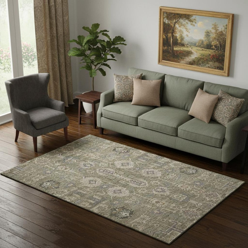 HomeRoots 5' X 8' Brown Gray Beige Oriental Area Rug - Stain Resistant, UV Protected, Durable for Homes 656605