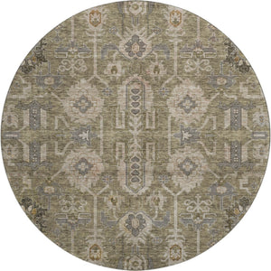 HomeRoots 8' Brown Gray and Beige Oriental Washable Round Rug - Stylish, Durable, and UV Protected for Homes 656606