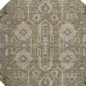 HomeRoots 8' Brown Gray and Beige Oriental Washable Round Rug - Stylish, Durable, and UV Protected for Homes 656606