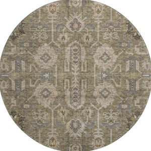HomeRoots 8' Brown Gray and Beige Oriental Washable Round Rug - Stylish, Durable, and UV Protected for Homes 656606