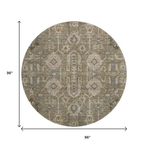 HomeRoots 8' Brown Gray and Beige Oriental Washable Round Rug - Stylish, Durable, and UV Protected for Homes 656606