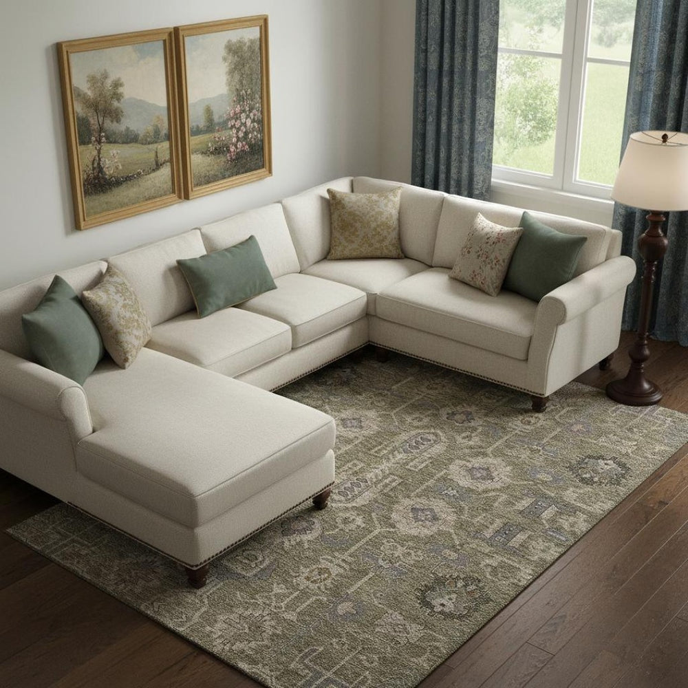 HomeRoots 8' X 10' Elegant Brown Gray Beige Oriental Washable Area Rug with UV Protection for Family Spaces 656607