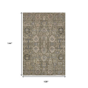 HomeRoots 9' X 12' Washable Oriental Area Rug in Brown, Gray & Beige with UV Protection for High Traffic Areas 656608