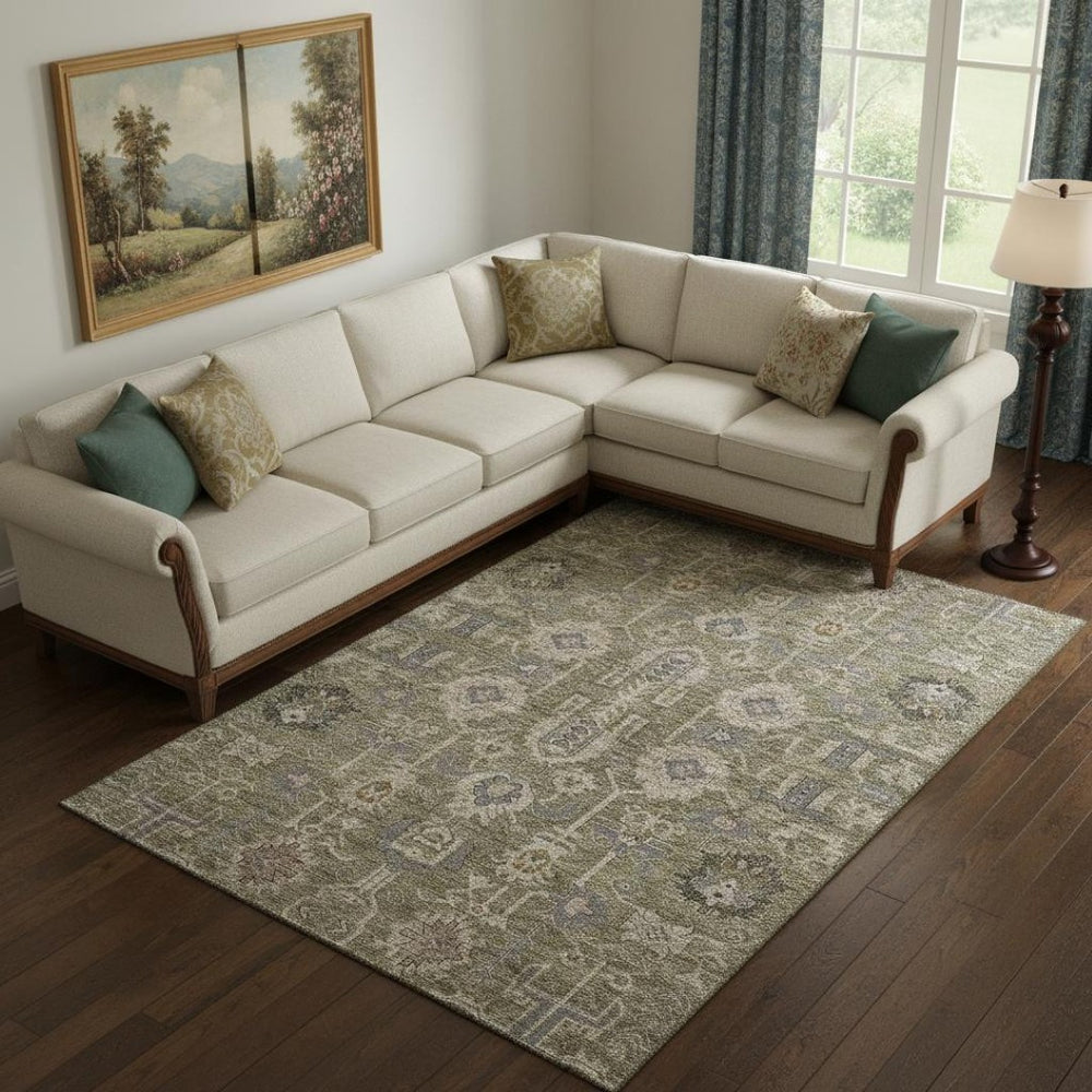 HomeRoots 9' X 12' Washable Oriental Area Rug in Brown, Gray & Beige with UV Protection for High Traffic Areas 656608