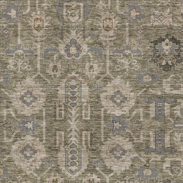 HomeRoots 9' X 12' Washable Oriental Area Rug in Brown, Gray & Beige with UV Protection for High Traffic Areas 656608