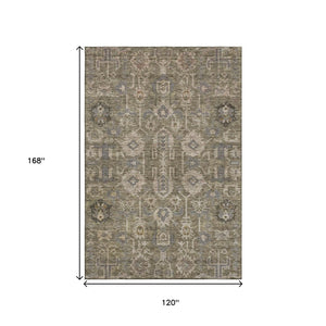 HomeRoots 10' X 14' Brown Gray Beige Washable Oriental Rug - UV Protected, Stain-Resistant & Durable Design 656609