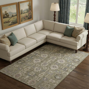 HomeRoots 10' X 14' Brown Gray Beige Washable Oriental Rug - UV Protected, Stain-Resistant & Durable Design 656609