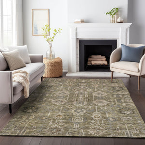 HomeRoots 10' X 14' Brown Gray Beige Washable Oriental Rug - UV Protected, Stain-Resistant & Durable Design 656609
