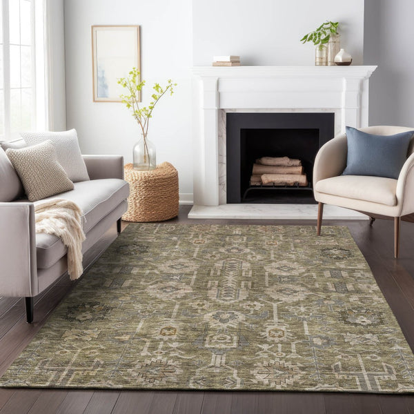 HomeRoots 10' X 14' Brown Gray Beige Washable Oriental Rug - UV Protected, Stain-Resistant & Durable Design 656609