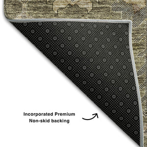HomeRoots 10' X 14' Brown Gray Beige Washable Oriental Rug - UV Protected, Stain-Resistant & Durable Design 656609