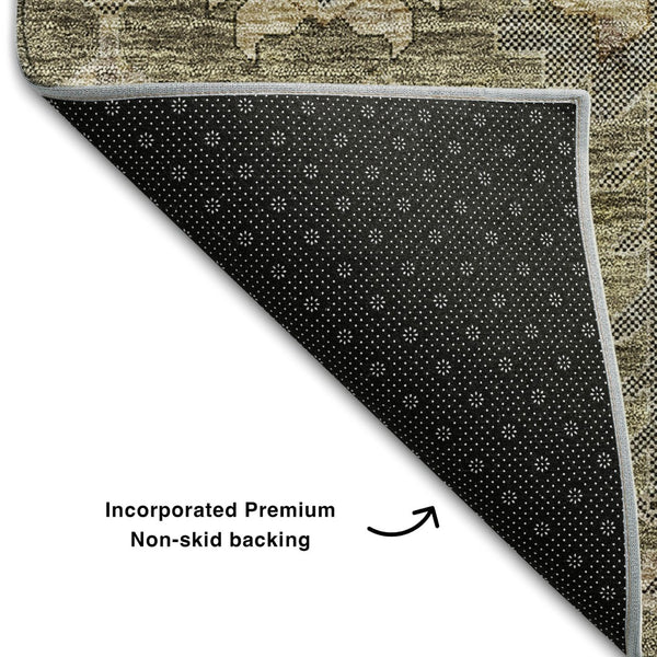 HomeRoots 10' X 14' Brown Gray Beige Washable Oriental Rug - UV Protected, Stain-Resistant & Durable Design 656609