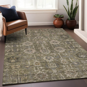 HomeRoots 10' X 14' Brown Gray Beige Washable Oriental Rug - UV Protected, Stain-Resistant & Durable Design 656609