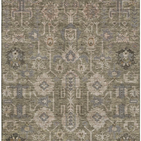 HomeRoots 10' X 14' Brown Gray Beige Washable Oriental Rug - UV Protected, Stain-Resistant & Durable Design 656609