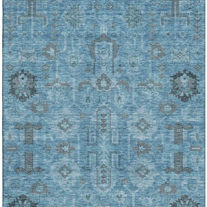 HomeRoots 5' X 8' Stylish Blue Charcoal Ivory Oriental Area Rug - Washable, UV Protected, Stain Resistant Design 656611