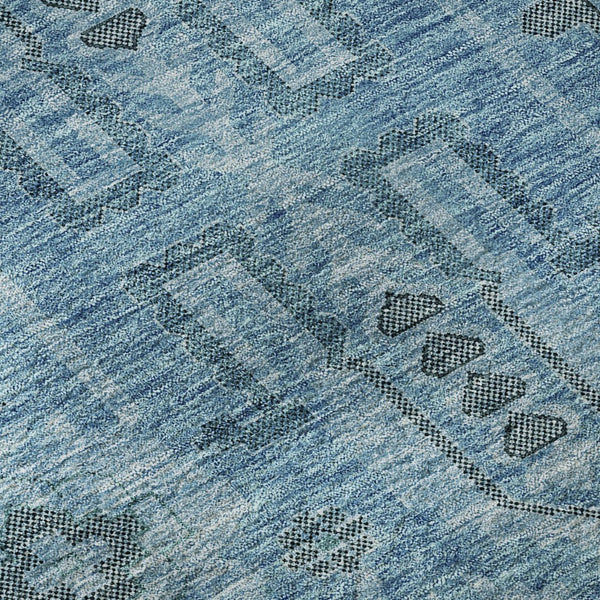 HomeRoots 8' Washable Blue Charcoal Ivory Oriental Round Rug with UV Protection for Easy Care & Style 656612