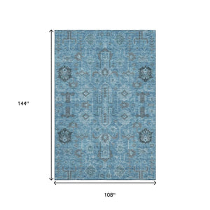 HomeRoots 9' X 12' Blue Charcoal & Ivory Oriental Washable Area Rug - Durable, UV Protected, Easy Care! 656614