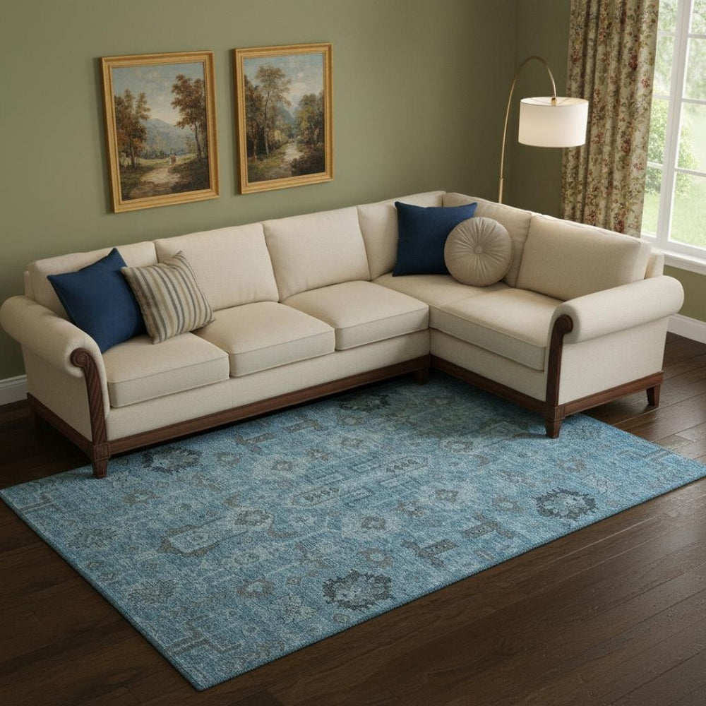 HomeRoots 9' X 12' Blue Charcoal & Ivory Oriental Washable Area Rug - Durable, UV Protected, Easy Care! 656614