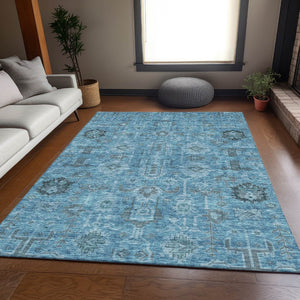 HomeRoots 9' X 12' Blue Charcoal & Ivory Oriental Washable Area Rug - Durable, UV Protected, Easy Care! 656614