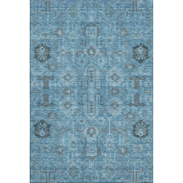 HomeRoots 9' X 12' Blue Charcoal & Ivory Oriental Washable Area Rug - Durable, UV Protected, Easy Care! 656614