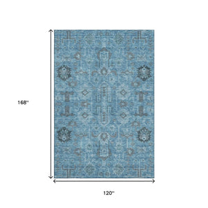 HomeRoots 10' Blue Charcoal & Ivory Oriental Area Rug - Washable, UV-Protected & Perfect for High-Traffic Homes 656615