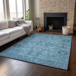 HomeRoots 10' Blue Charcoal & Ivory Oriental Area Rug - Washable, UV-Protected & Perfect for High-Traffic Homes 656615