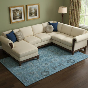HomeRoots 10' Blue Charcoal & Ivory Oriental Area Rug - Washable, UV-Protected & Perfect for High-Traffic Homes 656615