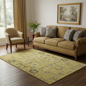HomeRoots 5' X 8' Elegant Gold Charcoal Oriental Washable Area Rug with UV Protection for Busy Homes 656617