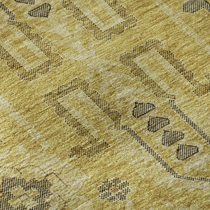 HomeRoots 8' Gold Charcoal and Gray Oriental Washable Round Rug - Durable, UV Protected, Stain Resistant Design! 656618