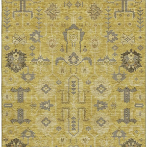 HomeRoots 8' X 10' Gold Charcoal and Gray Washable Oriental Area Rug - Durable, Stain-Resistant, UV Protected! 656619