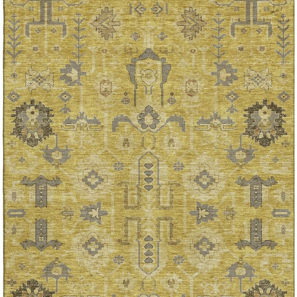 HomeRoots 8' X 10' Gold Charcoal and Gray Washable Oriental Area Rug - Durable, Stain-Resistant, UV Protected! 656619