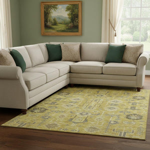 HomeRoots 8' X 10' Gold Charcoal and Gray Washable Oriental Area Rug - Durable, Stain-Resistant, UV Protected! 656619