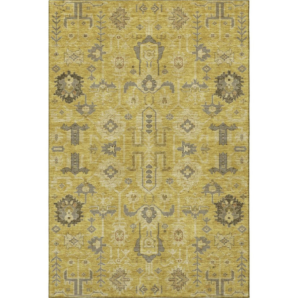 HomeRoots 8' X 10' Gold Charcoal and Gray Washable Oriental Area Rug - Durable, Stain-Resistant, UV Protected! 656619