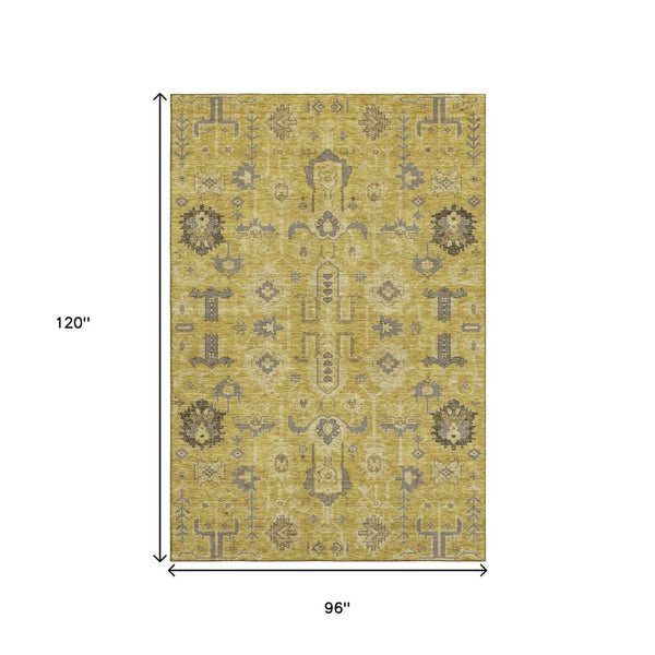 HomeRoots 8' X 10' Gold Charcoal and Gray Washable Oriental Area Rug - Durable, Stain-Resistant, UV Protected! 656619