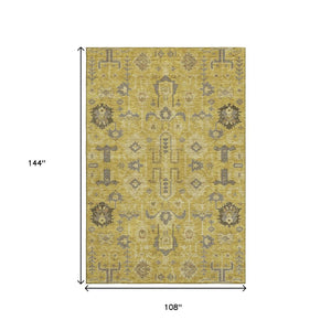 HomeRoots 9' X 12' Elegant Gold Charcoal Gray Oriental Area Rug - Washable, Stain-Resistant & UV Protected! 656620