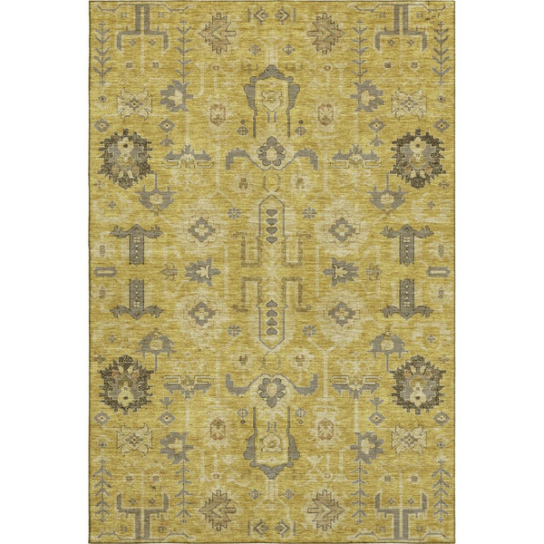 HomeRoots 9' X 12' Elegant Gold Charcoal Gray Oriental Area Rug - Washable, Stain-Resistant & UV Protected! 656620