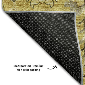 HomeRoots 9' X 12' Elegant Gold Charcoal Gray Oriental Area Rug - Washable, Stain-Resistant & UV Protected! 656620