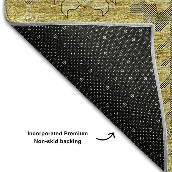 HomeRoots 9' X 12' Elegant Gold Charcoal Gray Oriental Area Rug - Washable, Stain-Resistant & UV Protected! 656620