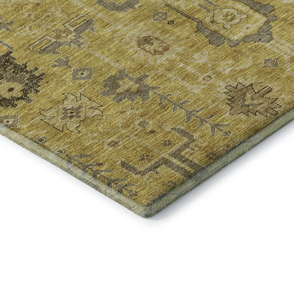 HomeRoots 9' X 12' Elegant Gold Charcoal Gray Oriental Area Rug - Washable, Stain-Resistant & UV Protected! 656620