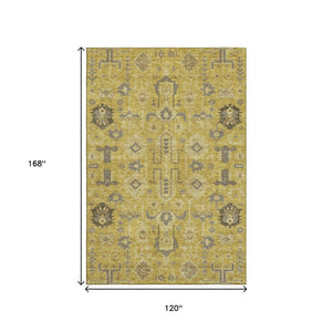 HomeRoots 10' Gold Charcoal & Gray Oriental Area Rug - Washable, UV Protected, Stain Resistant for Busy Homes 656621