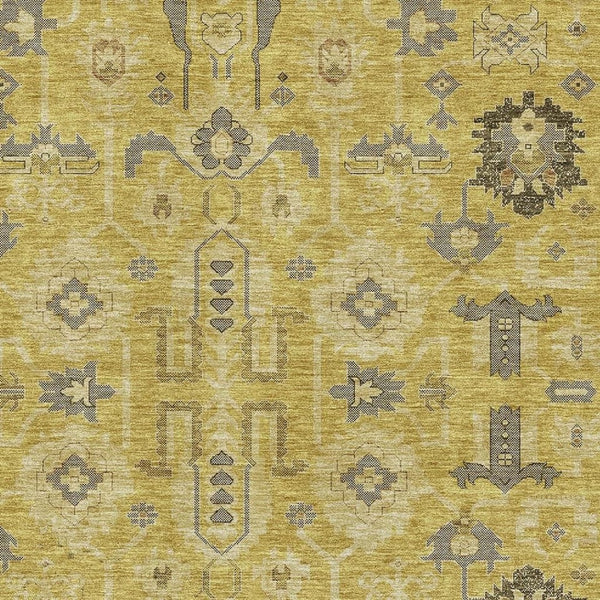 HomeRoots 10' Gold Charcoal & Gray Oriental Area Rug - Washable, UV Protected, Stain Resistant for Busy Homes 656621
